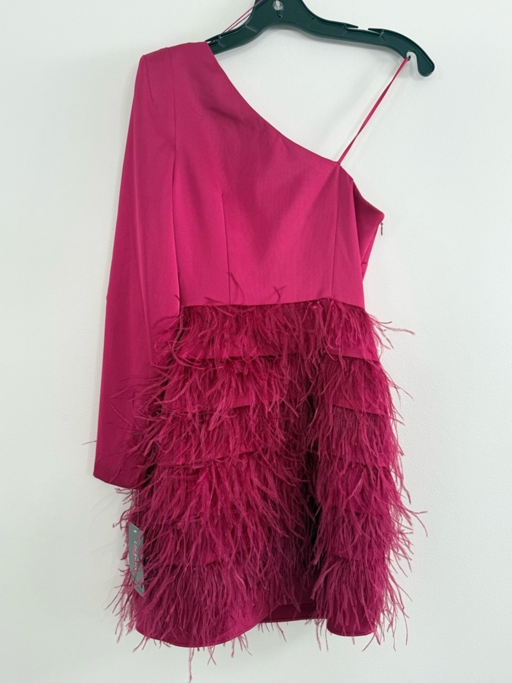 Liv Foster Asymmetric Feathered Satin Minidress Size 0 - Picture 9 of 13